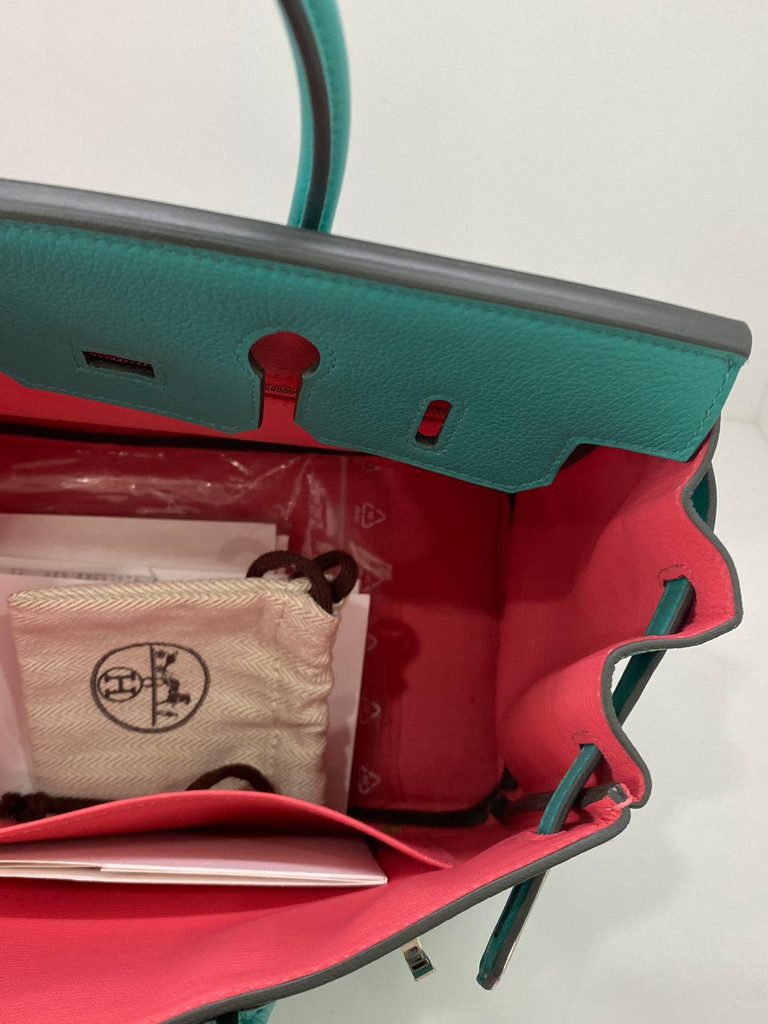 Hermes Birkin 25 Verso Vert Verone/ Rose Lipstick Novillo PHW 6