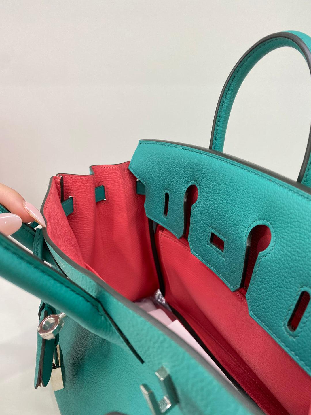 Hermes Birkin 25 Verso Vert Verone/ Rose Lipstick Novillo PHW 7
