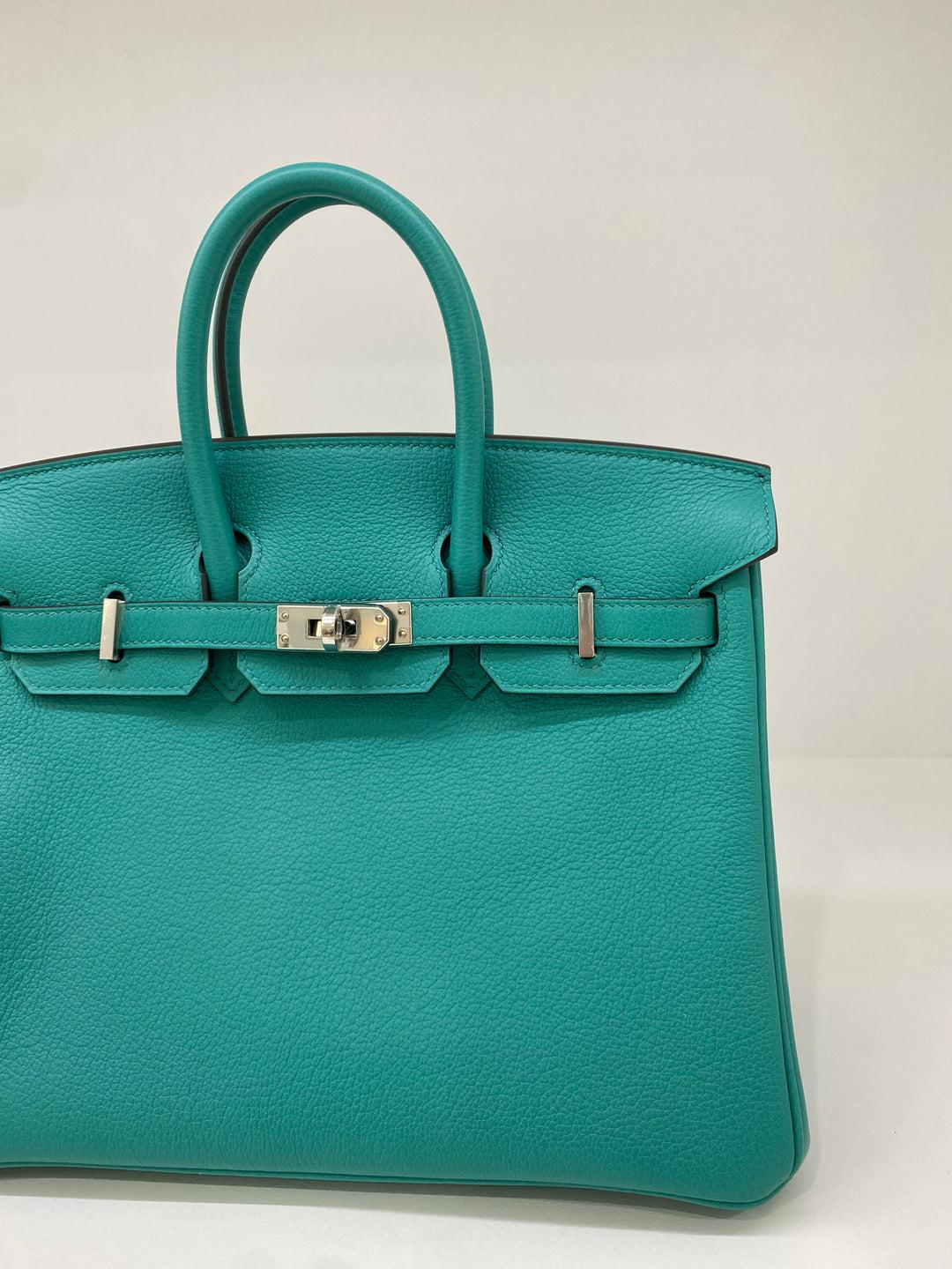 Blue Hermes Birkin 25 Verso Vert Verone/ Rose Lipstick Novillo PHW