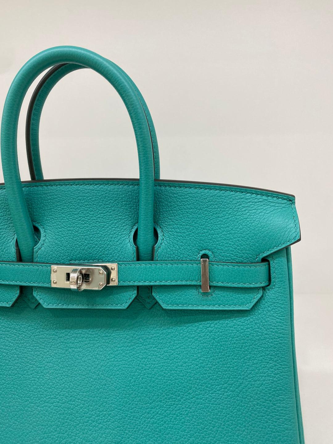 Hermes Birkin 25 Verso Vert Verone/ Rose Lipstick Novillo PHW In Excellent Condition In Double Bay, AU