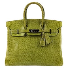 Vintage Hermes Birkin 25 Vert Anis Niloticus Lizard PHW