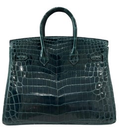 Hermes Birkin 25 Vert Cypress Krokodilleder Gold Hardware Top Handle Bag