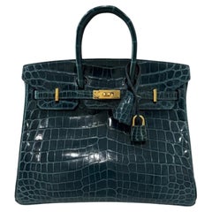 Hermes Birkin 25 Vert Cypress Krokodilleder Gold Hardware Top Handle Bag