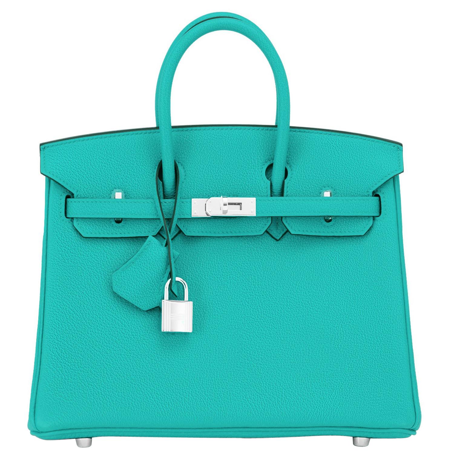 Hermes Birkin 25 Vert Verone Jewel Tone Lagoon Verso Graphite Bag Z Stamp, 2021