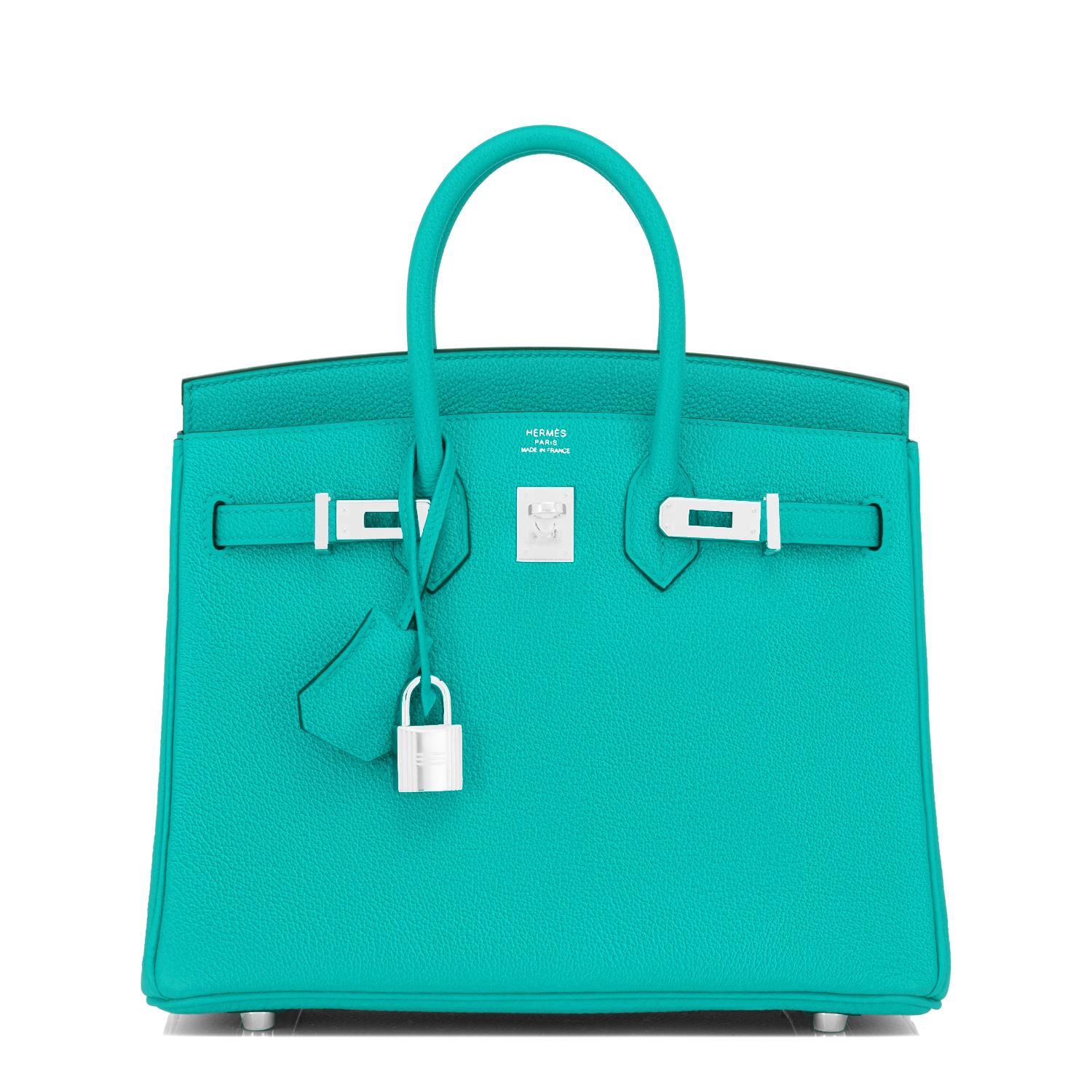 Hermes Birkin 25 Vert Verone Rose Lipstick Jewel Lagoon Verso Bag Z Stamp, 2021 5