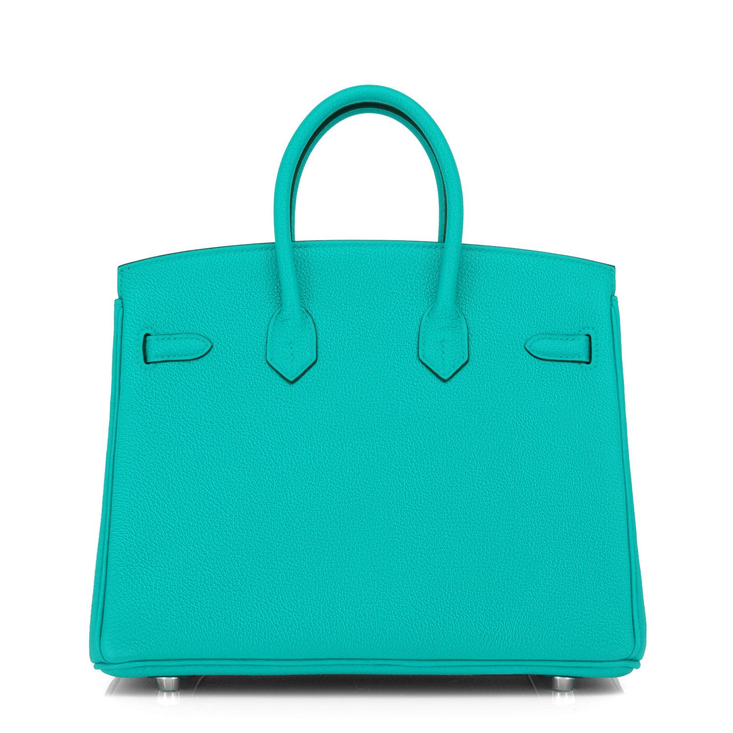 Hermes Birkin 25 Vert Verone Rose Lipstick Jewel Lagoon Verso Bag Z Stamp, 2021 2