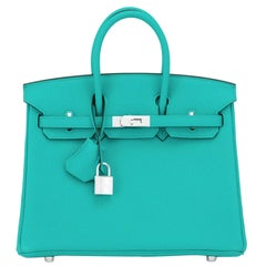 Hermes Birkin 25 Vert Verone Rose Lipstick Jewel Lagoon Verso Bag Z Stamp, 2021