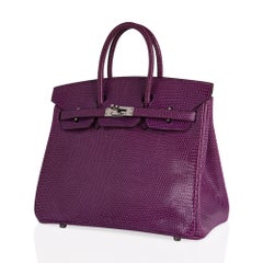 Hermès - Sac Birkin 25 en cuir de lézard violet violet et violet avec accessoires en palladium