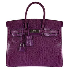 Hermès - Sac Birkin 25 en cuir de lézard violet violet et violet avec accessoires en palladium