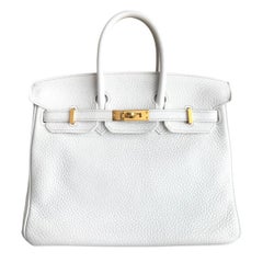 Hermes Birkin 25 Weiß Weißes Leder Gold Hardware Seltene Top Handle Bag