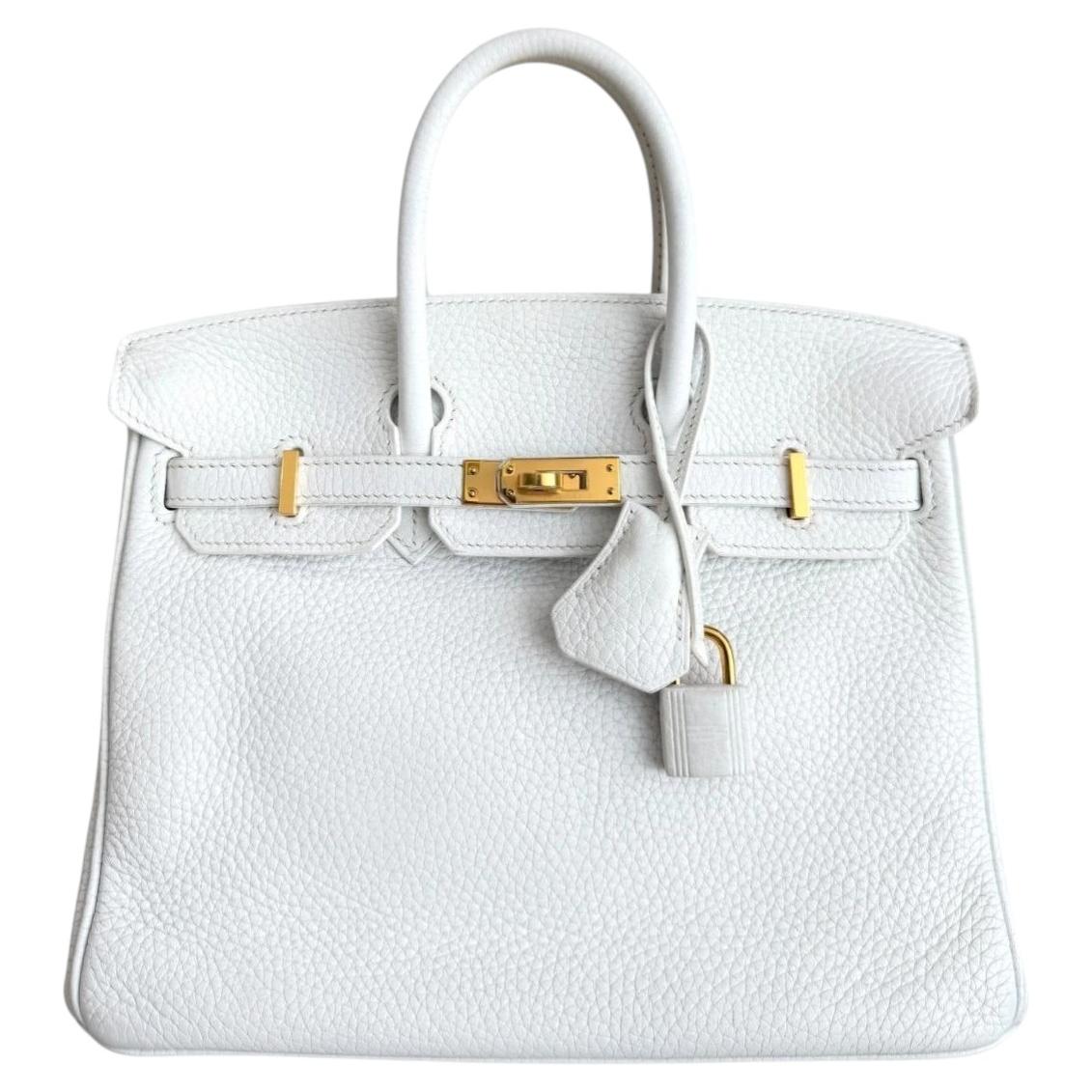 Hermes Birkin 25 Bianco Blanc Pelle Hardware Oro Rara Borsa con Manico Superiore in vendita