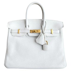 Hermes Birkin 25 Weiß Weißes Leder Gold Hardware Seltene Top Handle Bag