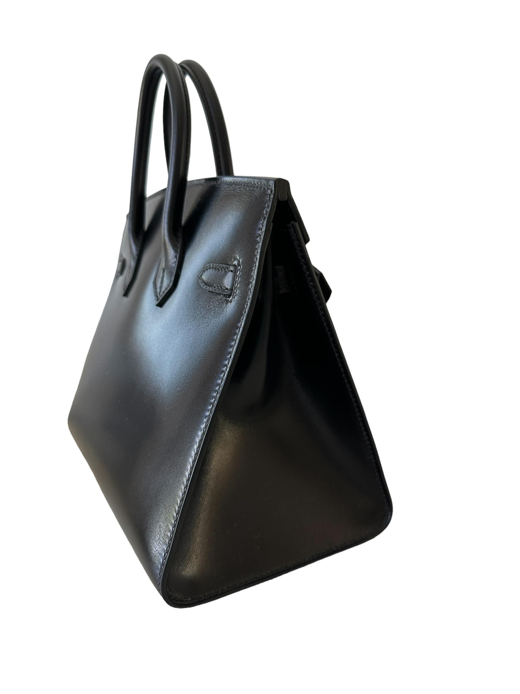 Hermes  Birkin 25cm Bag Sellier Black Rare Box Leather New For Sale 6