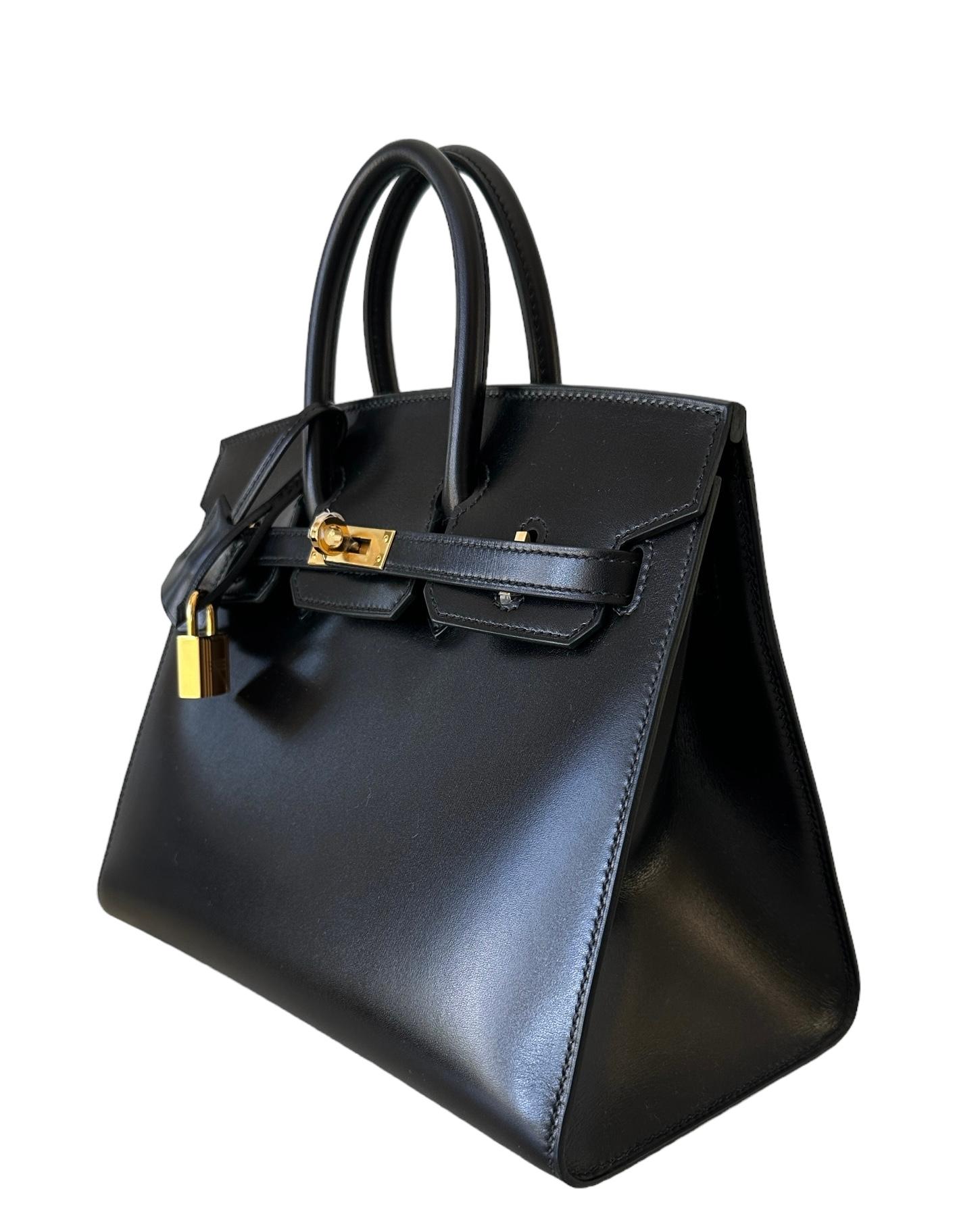 Women's or Men's Hermes  Birkin 25cm Bag Sellier Black Rare Box Leather New For Sale