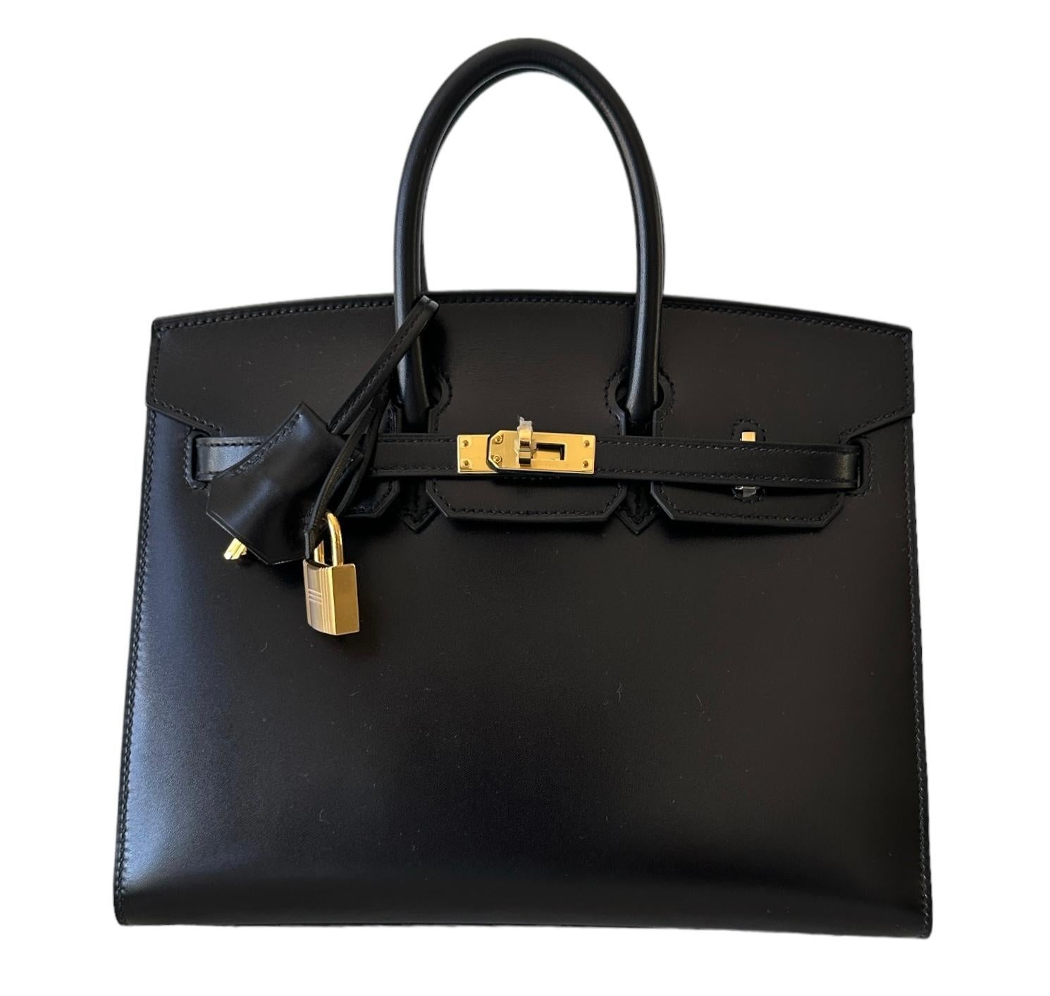 Hermes  Birkin 25cm Bag Sellier Black Rare Box Leather New For Sale 2