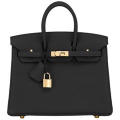 Hermes Birkin 25cm Black Togo Gold Hardware Bag Jewel NEW