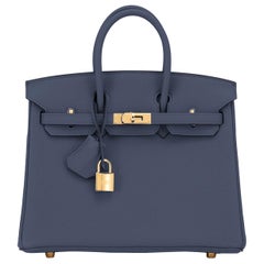 Hermes Birkin 25cm Blue Nuit Jewel-Toned Navy Gold Hardware Bag Y Stamp, 2020