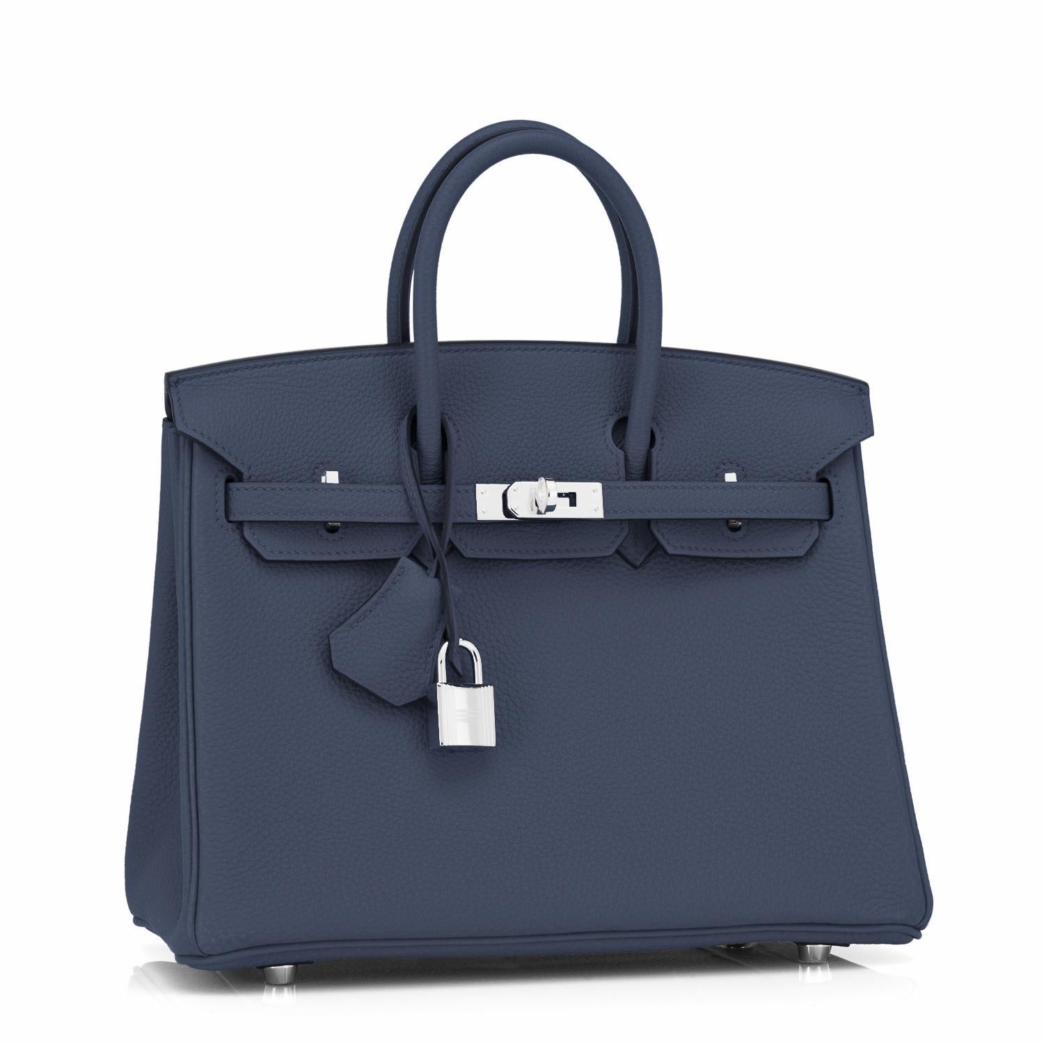 Hermes Birkin 25cm Blue Nuit Navy Bag Z Stamp, 2021
Just purchased from Hermes store! Bag bears new interior 2021 Z Stamp.
Brand New in Box. Store fresh. Pristine Condition (with plastic on hardware)
Perfect gift!  Comes with keys, lock, clochette,