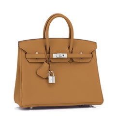 Hermes Birkin 25cm Bronze Dore Togo Gold Tan Bag Palladium Bag Y Stamp, 2020