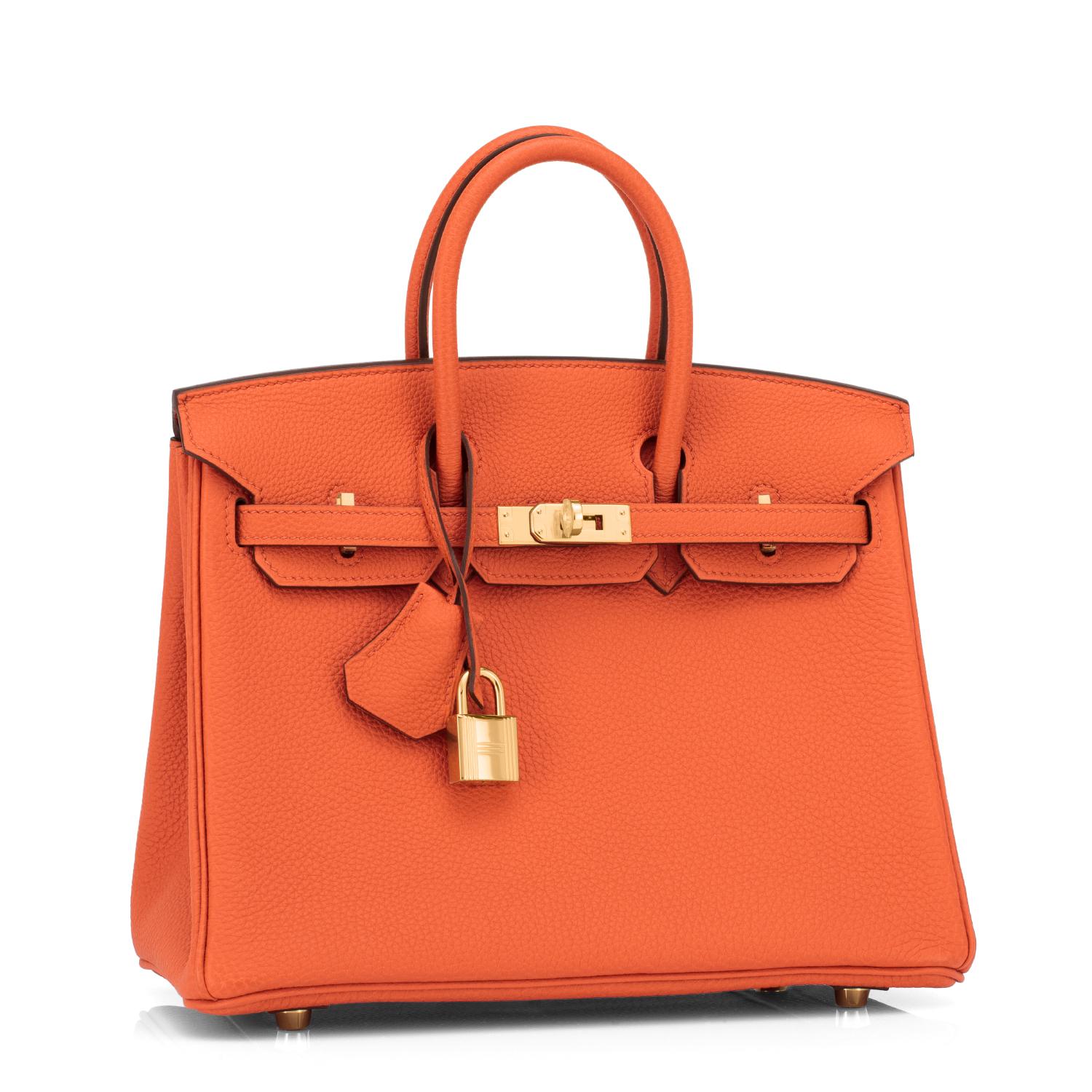 Guaranteed Authentic Hermes Classic Orange Baby Birkin 25cm Togo Gold Hardware
New or Never Used. Perfect gift! Pristine Condition (with plastic on hardware)
Comes full set with keys, lock, clochette, a sleeper for the bag, rain protector, and