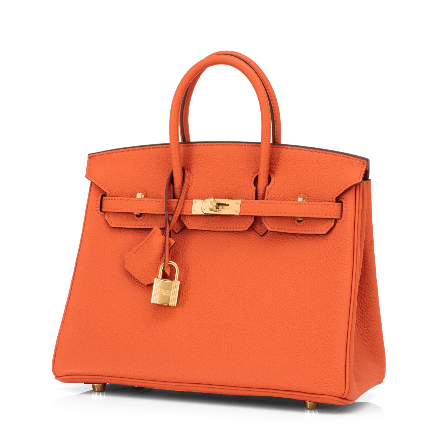 Hermes Birkin 25cm Classic Hermes Orange Togo Gold Hardware Bag New In New Condition In New York, NY