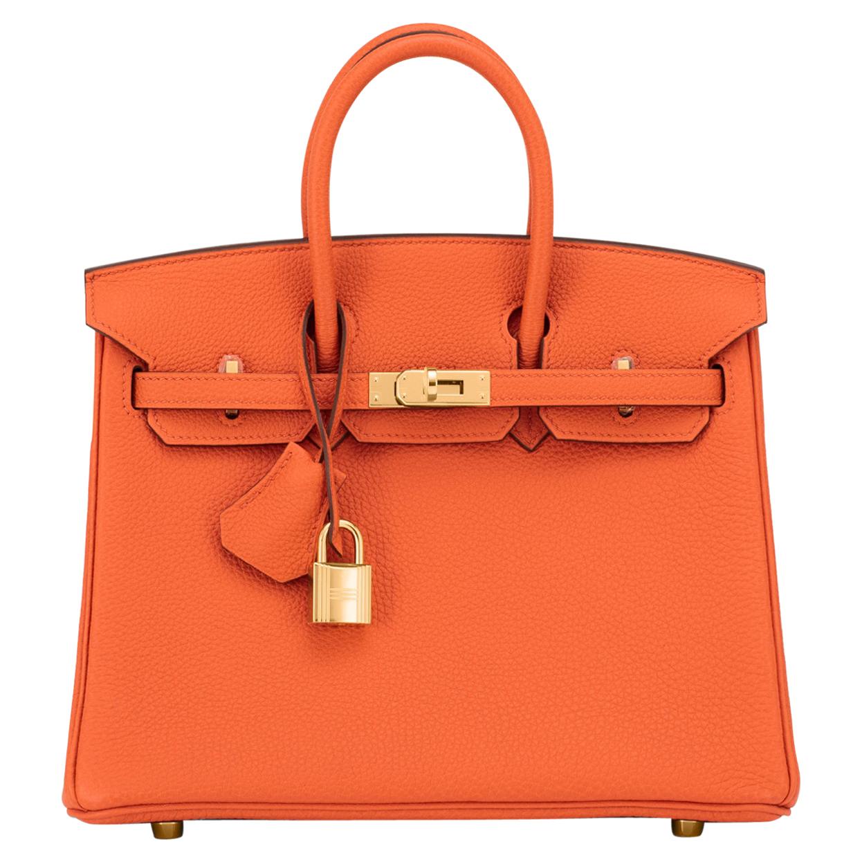 Hermes Birkin 25cm Classic Hermes Orange Togo Gold Hardware Bag New