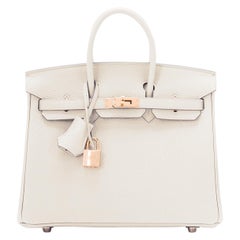 Hermès - Sac Birkin 25cm Craie Rose Gold Hardware Togo Tampon Z blanc cassé, 2021