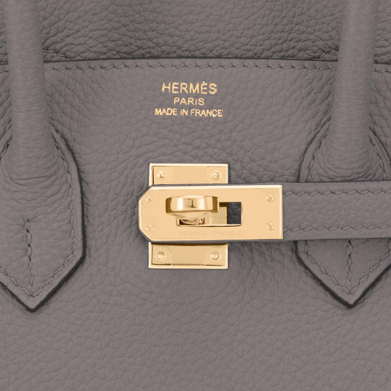 Hermes Birkin 25cm Etain Gold Hardware Grey Bag Z Stamp, 2021 For Sale 5