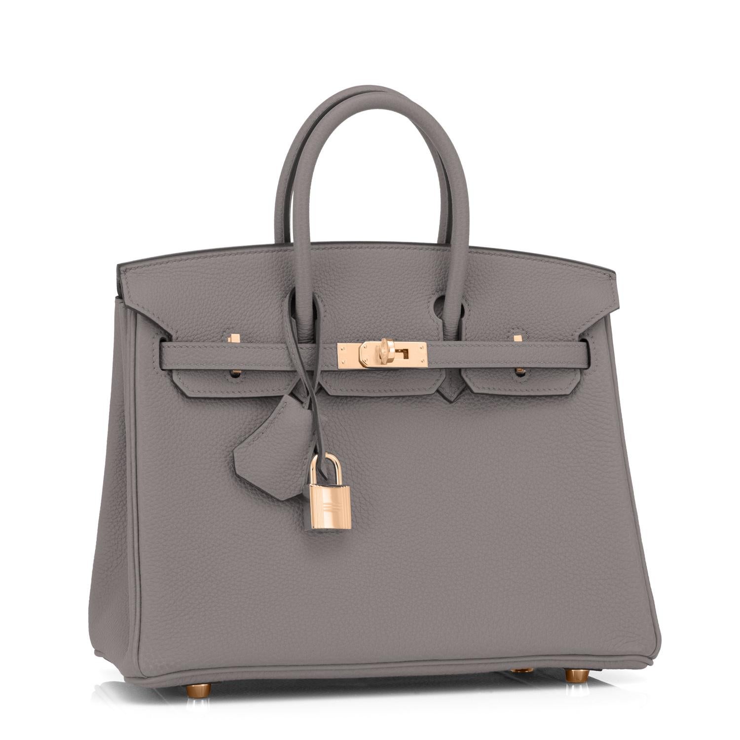 Hermes Birkin 25cm Etain Tin Grey Rose Gold Hardware Bag Y Stamp, 2020
Just purchased from Hermes store; bag bears new interior 2020 Stamp.
Brand New in Box. Store fresh. Pristine Condition (with plastic on hardware)
Perfect gift!  Comes with keys,