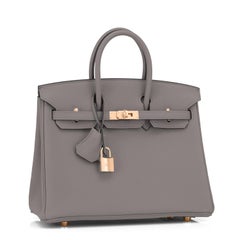 Hermes Birkin 25cm Etain Tin Grey Rose Gold Hardware Bag Z Stamp, 2021