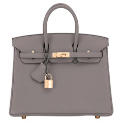 Hermes Birkin 25cm Etain Tin Grey Rose Gold Hardware Bag Z Stamp, 2021