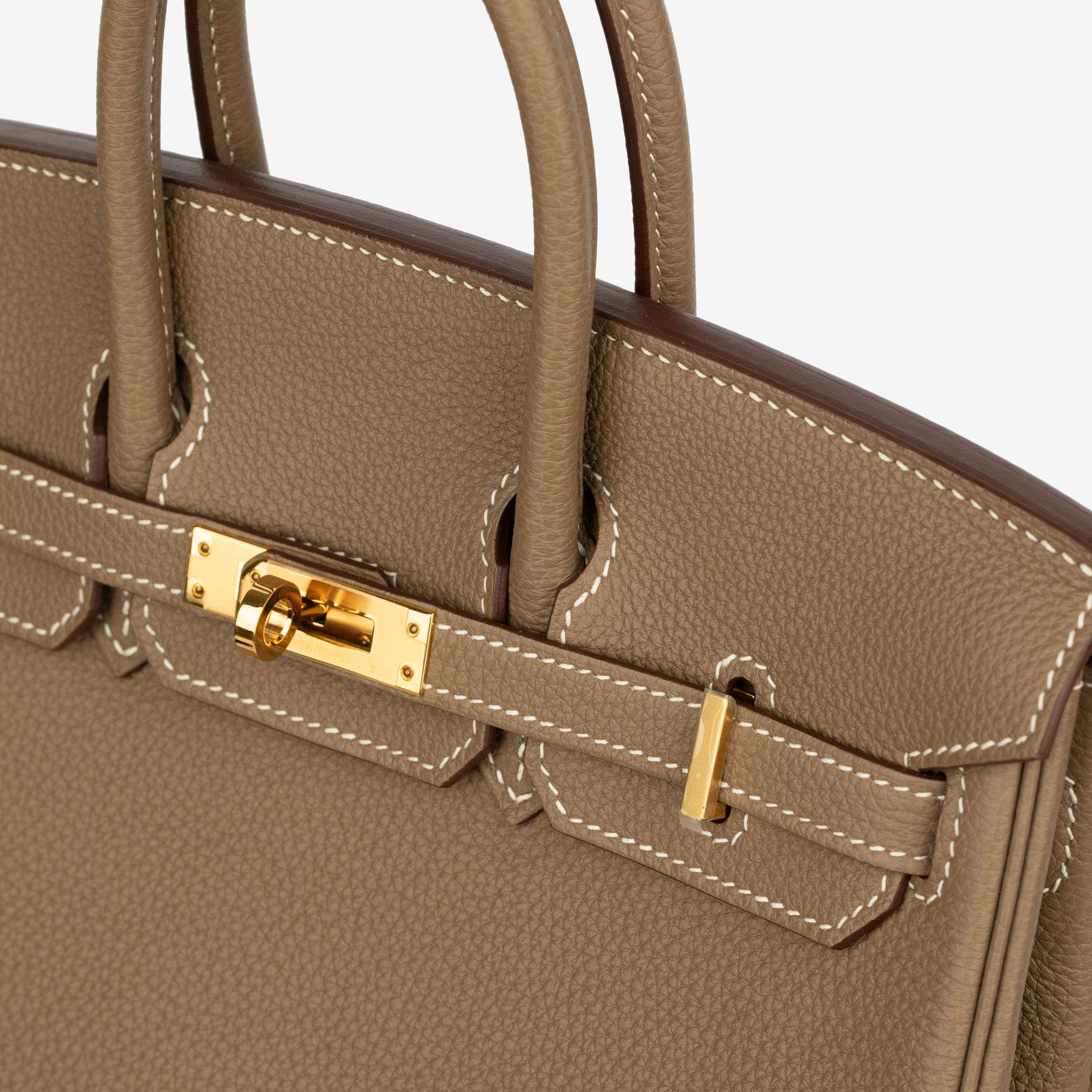 Hermes Birkin 25cm Etoupe Togo Pelle Hardware Oro in vendita 5