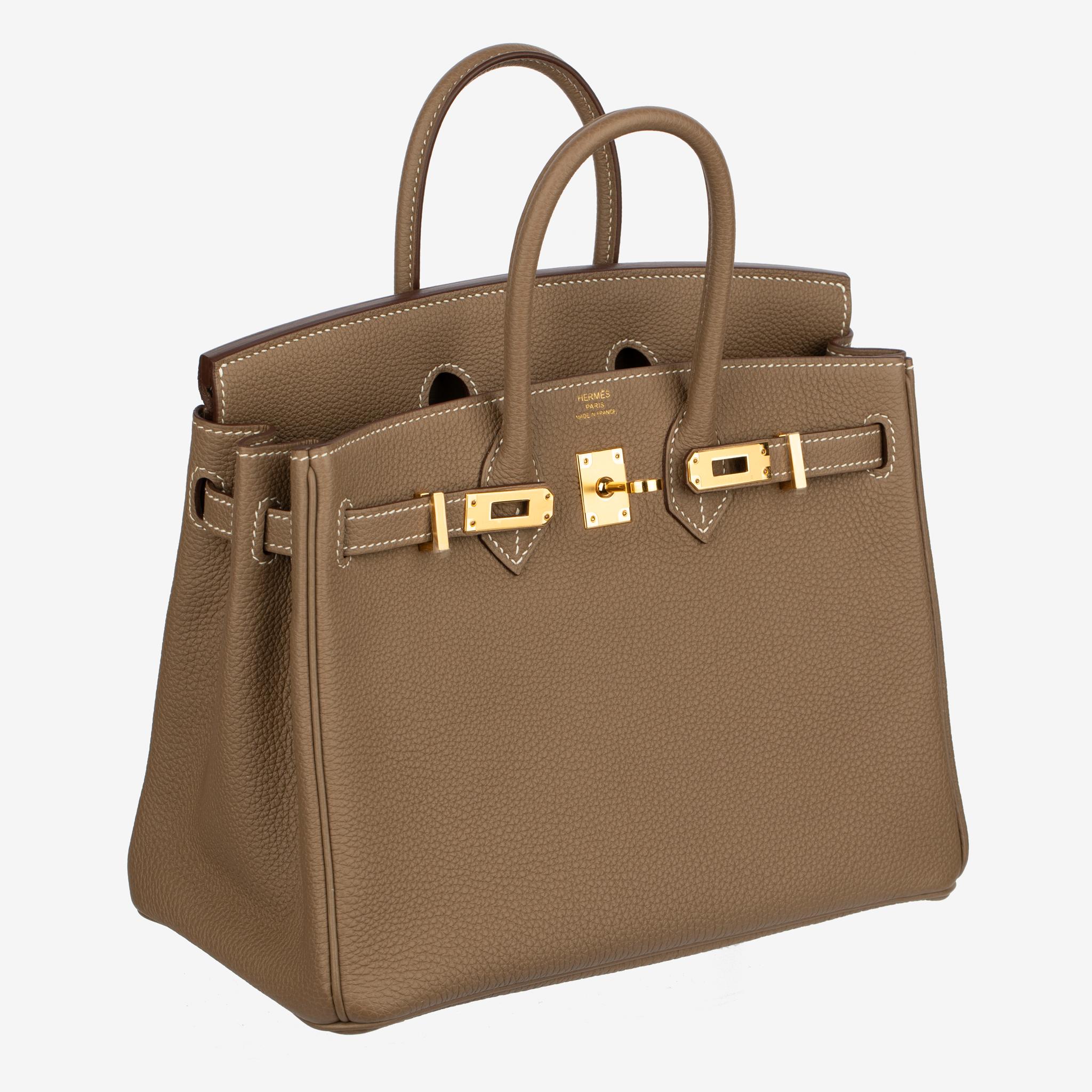 Hermes Birkin 25cm Etoupe Togo Pelle Hardware Oro in vendita 9