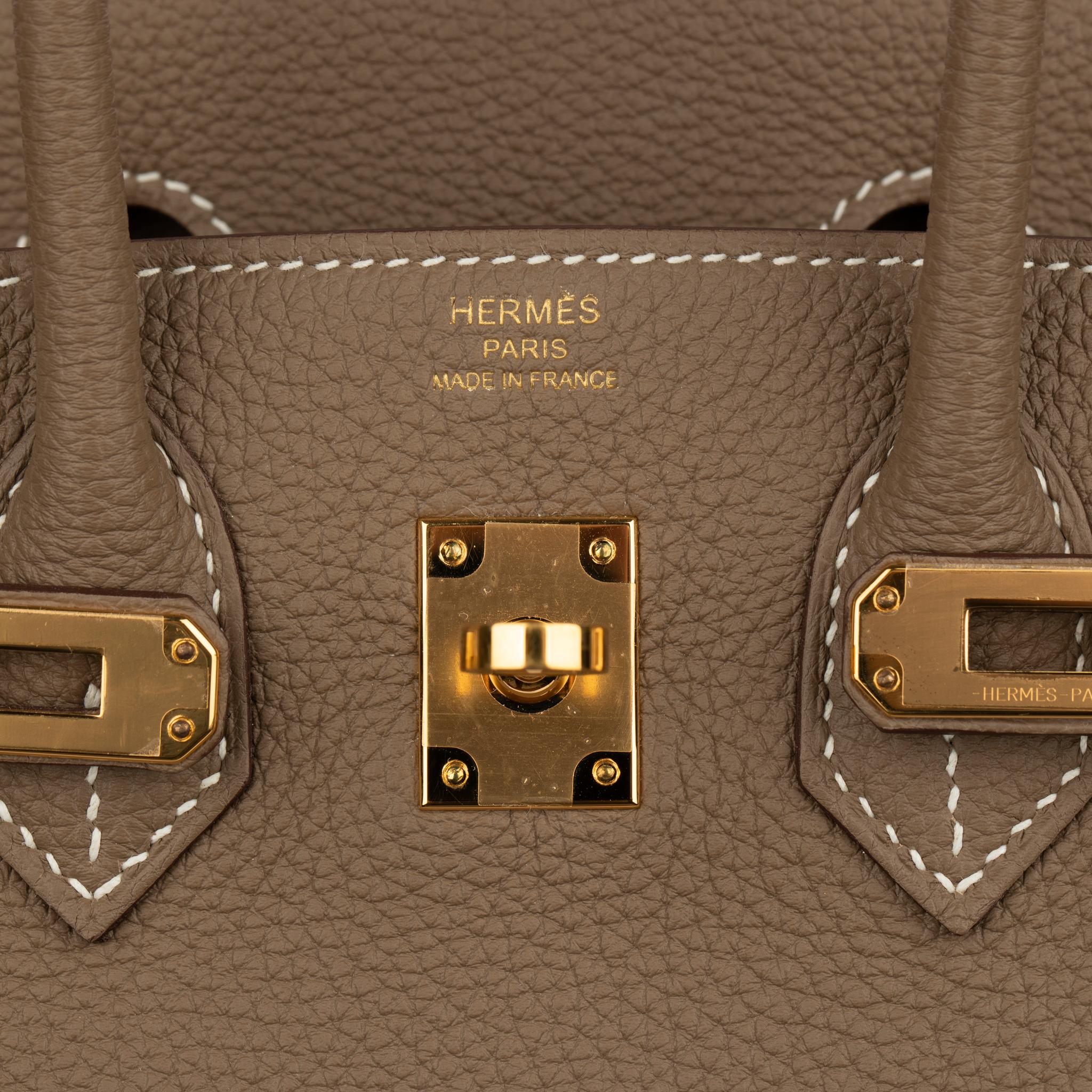 Hermes Birkin 25cm Etoupe Togo Pelle Hardware Oro in vendita 13