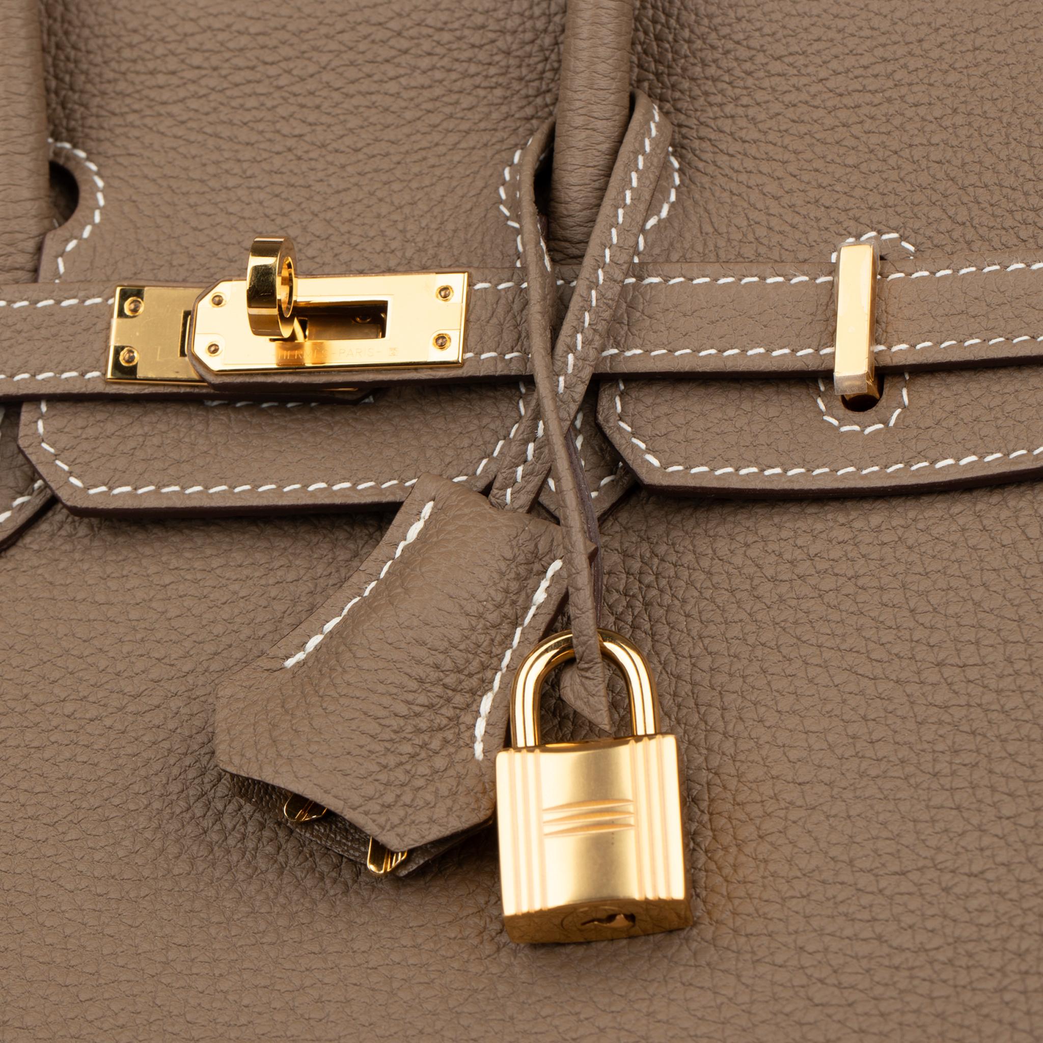 Hermes Birkin 25cm Etoupe Togo Pelle Hardware Oro in vendita 2
