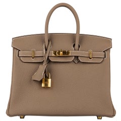 Hermès Birkin 25cm Etoupe Togo Leder Gold Hardware