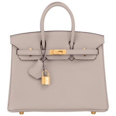 Hermes Birkin 25cm Gris Asphalte Grey Beige Bag Gold Hardware Timbre Y:: 2020