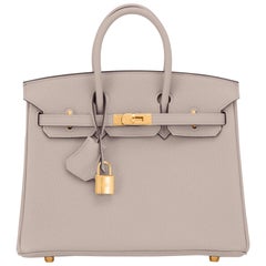 Hermes Birkin 25cm Gris Asphalte Grey Beige Bag Gold Hardware Y Stamp, 2020