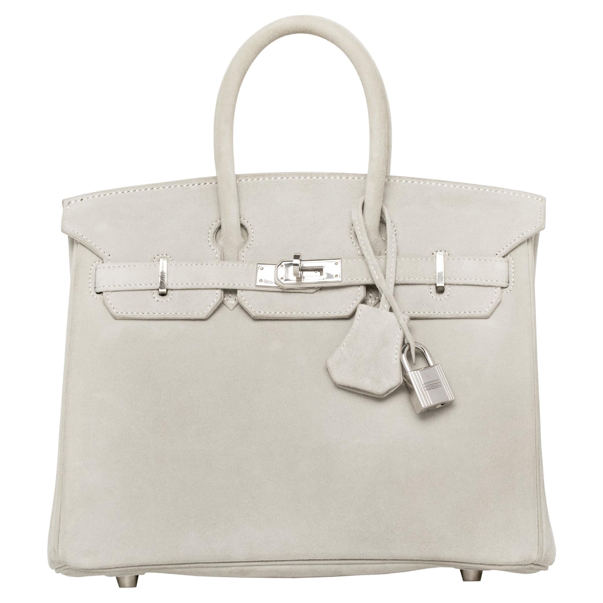 Hermès Birkin 25cm Gris Perle Doblis Piel de Ante Herrajes Paladio