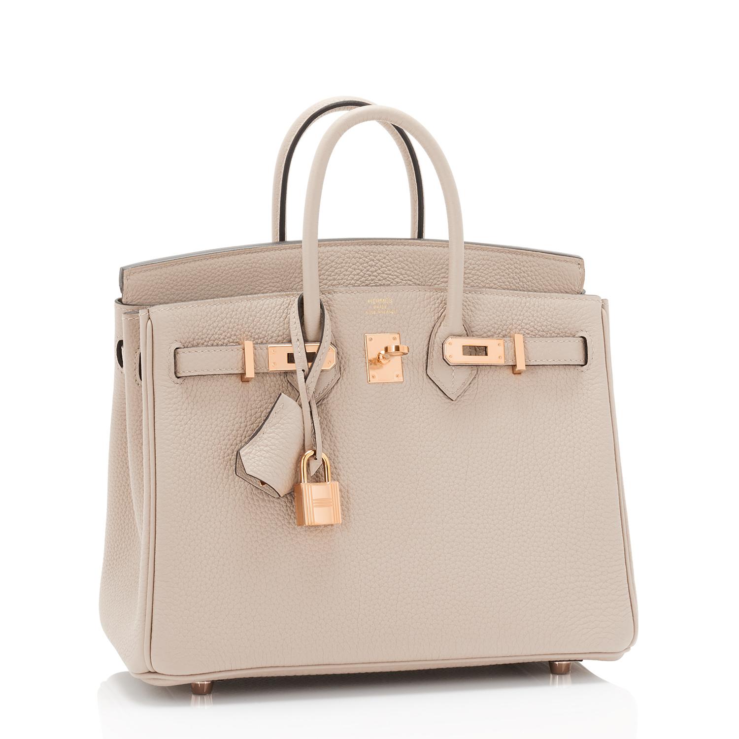 Hermes Birkin 25cm Gris Tourterelle Togo Bag Rose Gold Hardware In New Condition In New York, NY