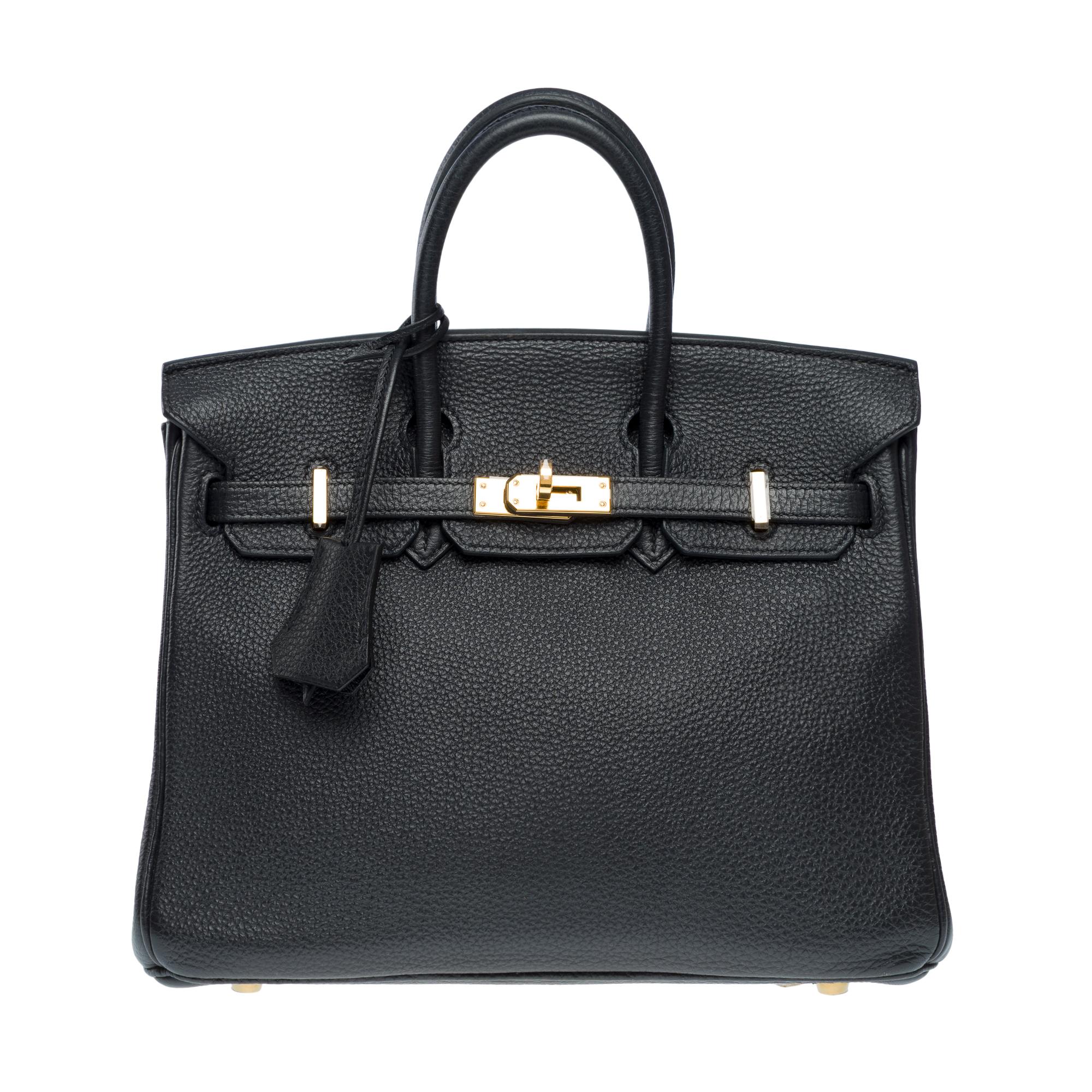 Orange Hermes Birkin 25cm handbag in Black Togo Calf leather, GHW For Sale