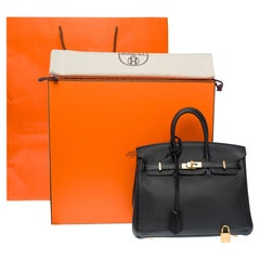 Borsa Hermes Birkin 25cm in pelle di vitello nera Togo, GHW