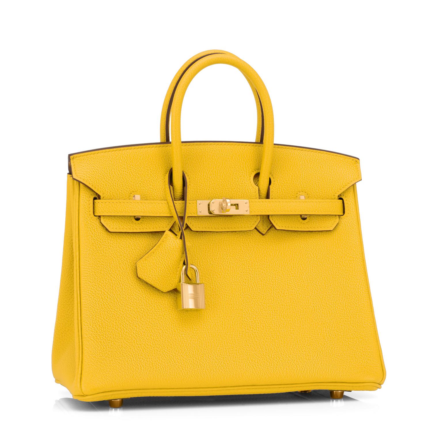 Hermes Birkin 25cm Jaune de Naples Gold Hardware Bag NEW
Brand New in Box. Store fresh. Pristine Condition (with plastic on hardware)
Perfect gift!  Comes with keys, lock, clochette, a sleeper for the bag, rain protector, and Hermes box.  
Jaune de