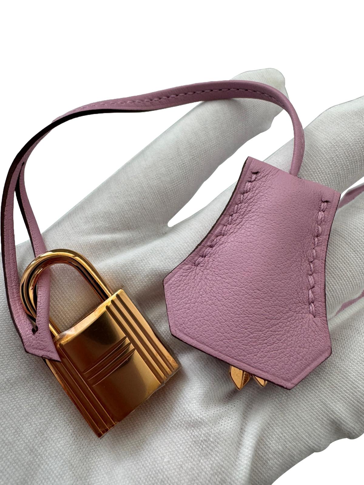 Hermes Birkin 25cm Mauve Sylvestre Swift Leather With Rose Gold Hardware Bag For Sale 5