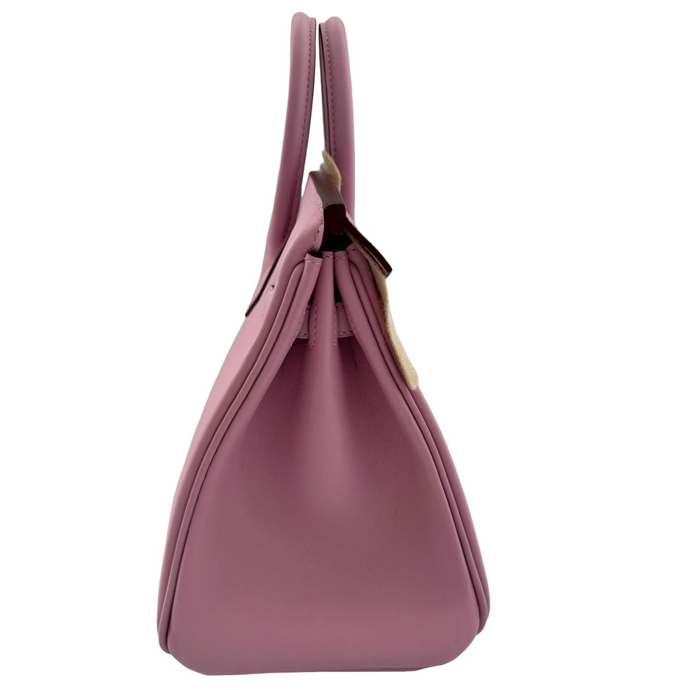 Purple Hermes Birkin 25cm Mauve Sylvestre Swift Leather With Rose Gold Hardware Bag For Sale