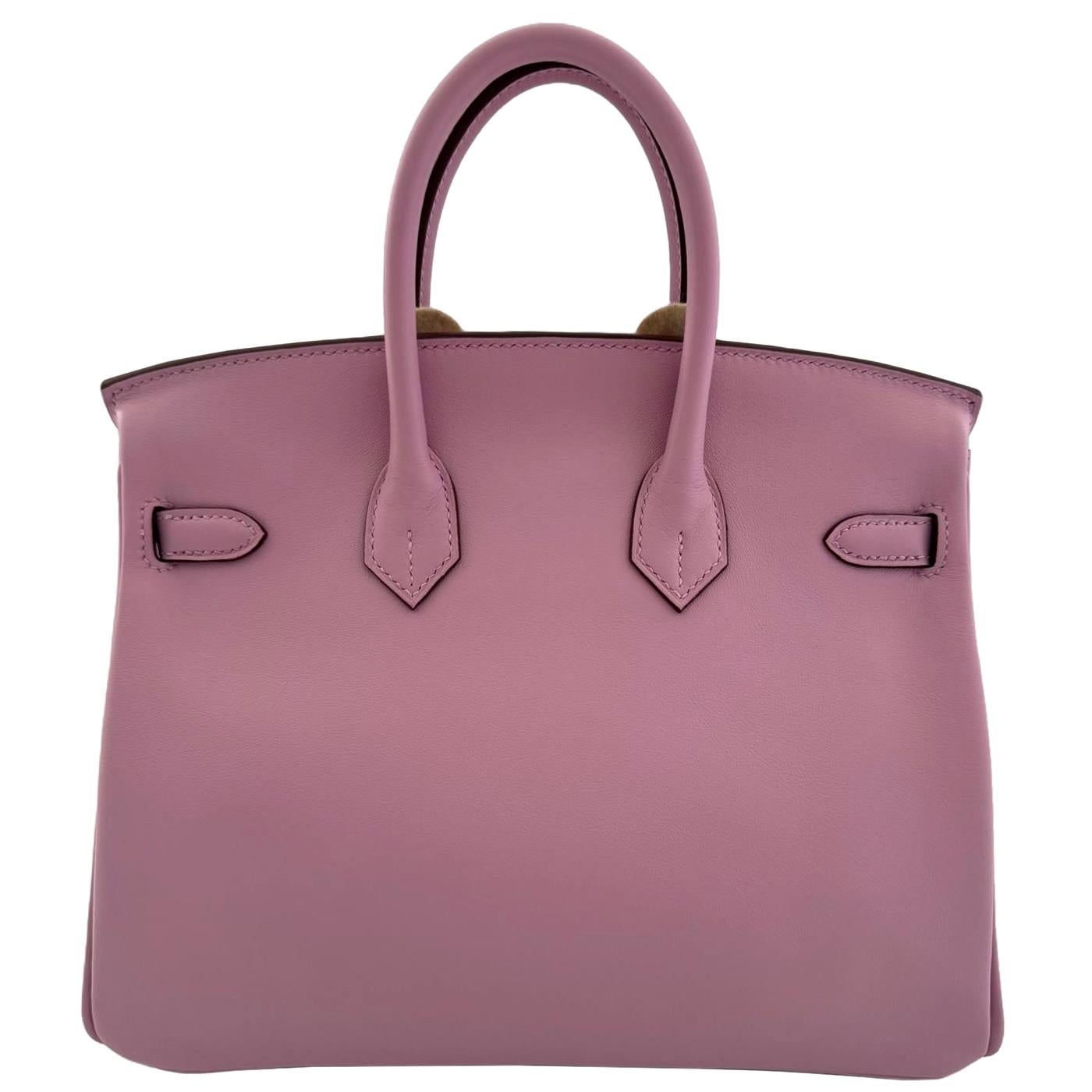 Women's Hermes Birkin 25cm Mauve Sylvestre Swift Leather With Rose Gold Hardware Bag For Sale