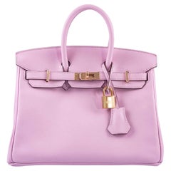 Hermes Birkin 25cm Mauve Sylvestre Swift Leather With Rose Gold Hardware Bag