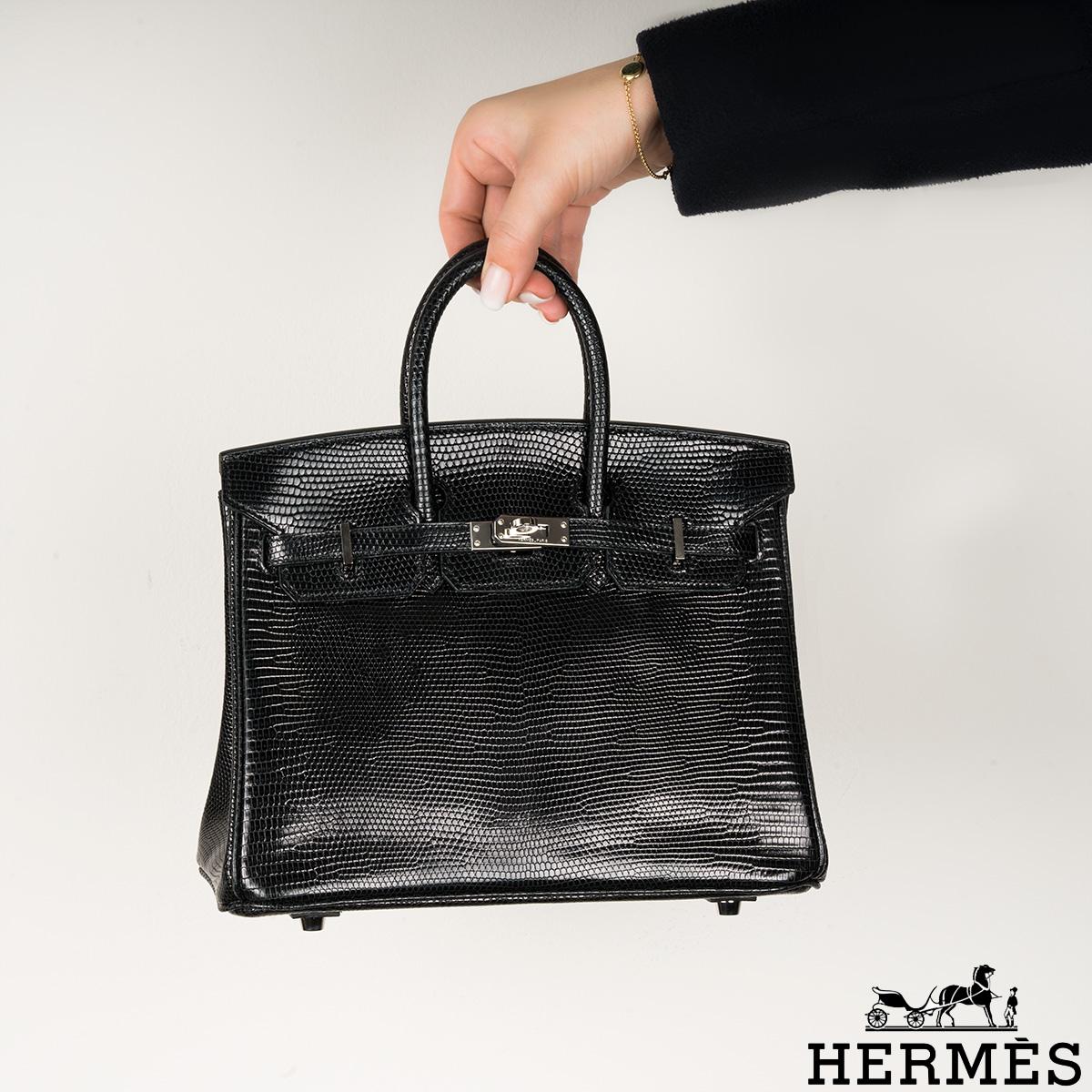 Hermès Birkin 25cm Noir Lezard Niloticus Lisse PHW en vente 8