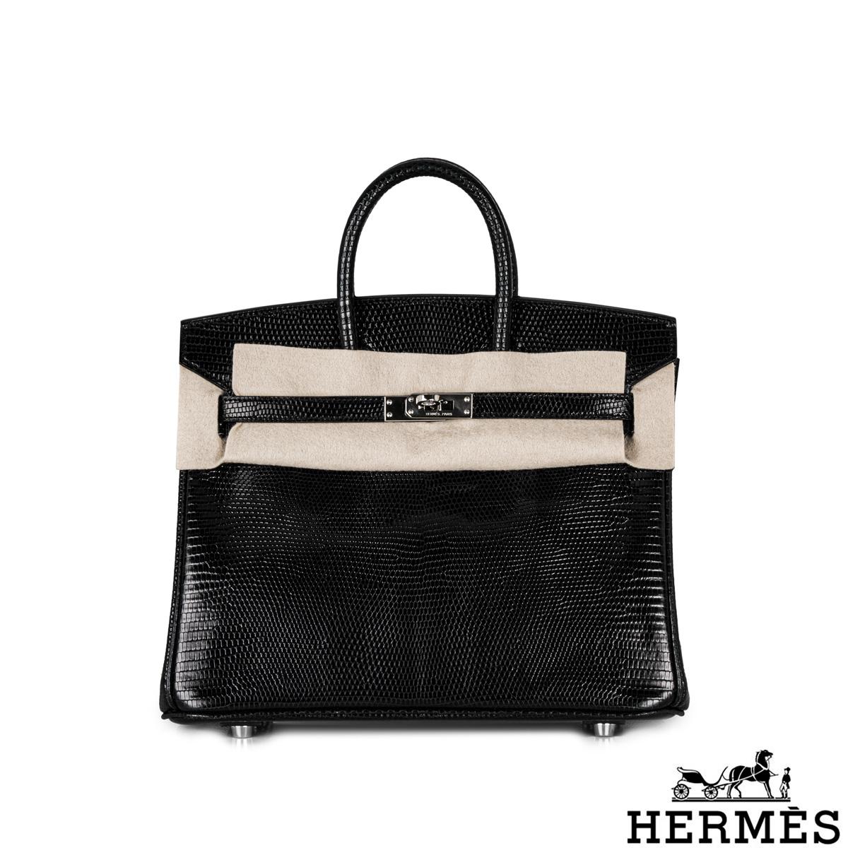 Hermès Birkin 25cm Noir Lezard Niloticus Lisse PHW In Excellent Condition For Sale In London, GB