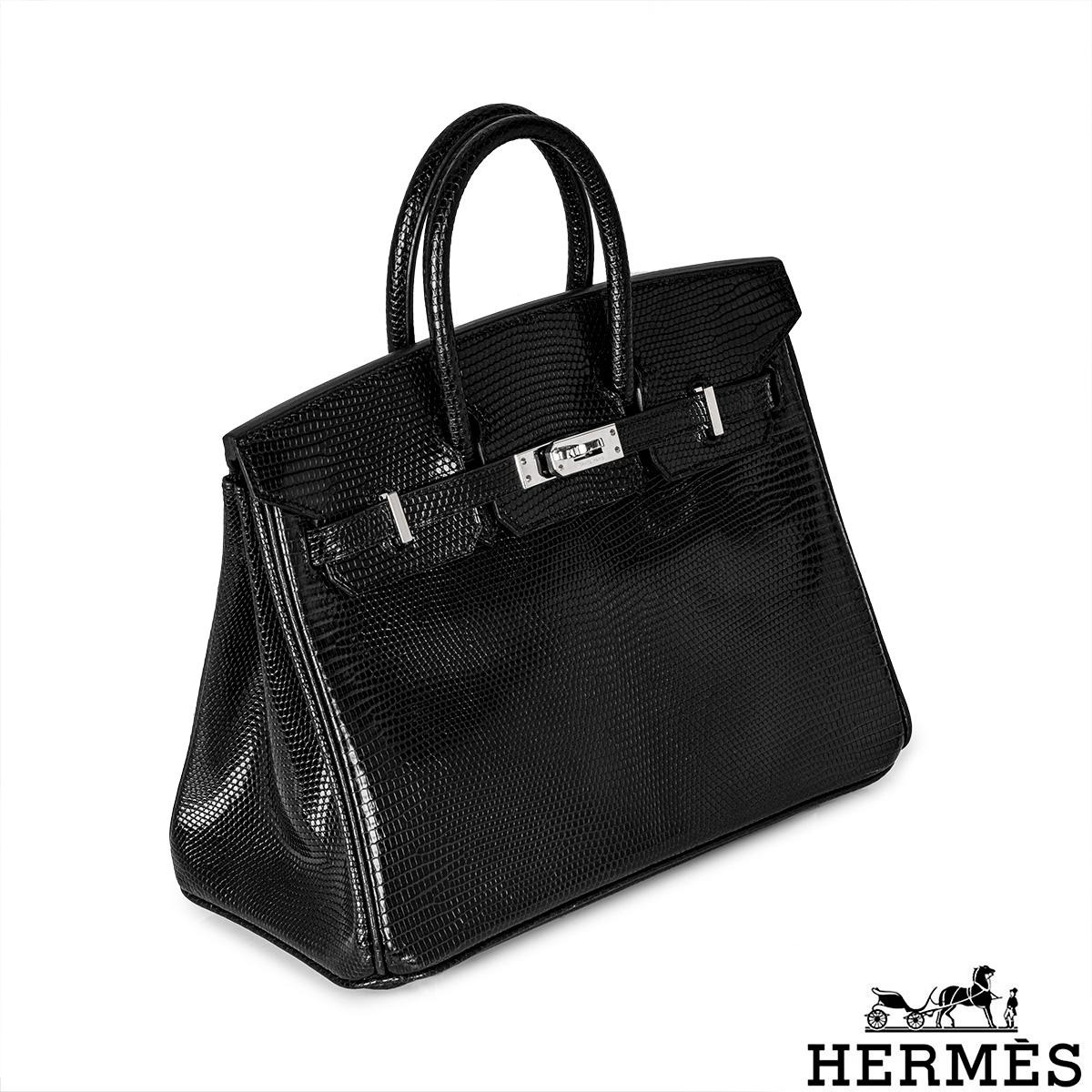 Hermès Birkin 25cm Noir Lezard Niloticus Lisse PHW In Excellent Condition In London, GB